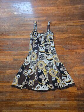 Miladys Tie Front Fit and Flare Brown and White Floral Sleeveless Midi Dress